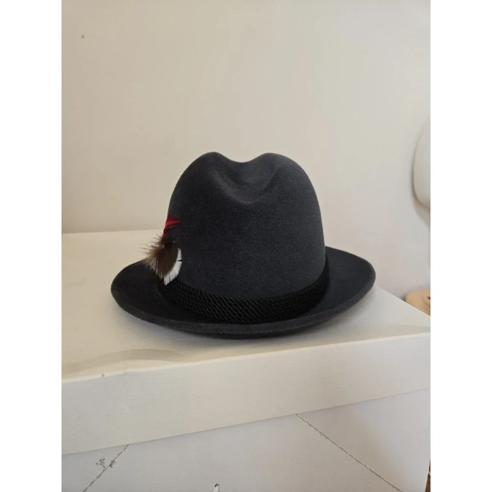 Vintage Hippodrome Hatters Mens Fedora 7 1/8 Gray Velour Fur Pinched Crown Hat